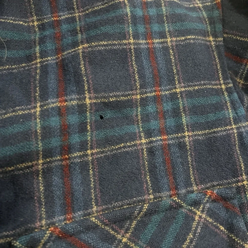 Vintage Pendleton Loop Collar Wool Shirt Men's Large Blue Plaid DAMAGED 60s 70s